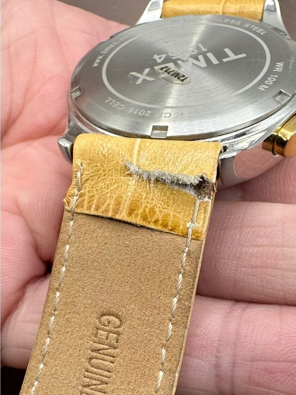 Timex Indiglo Silver & Gold Pearl Leather Strap Chronograph Watch T2M712